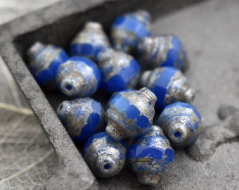 Czech Glass Beads - Picasso Beads -  Turbine Beads - Bicone Beads - Vintage Beads - Cathedral Beads - 11x8mm - 10pcs - (4848)