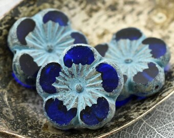 Flower Beads - Czech Beads - Hibiscus Beads - Picasso Beads - Hawaiian Flower Beads - Czech Glass Flowers - 21mm - (1222)