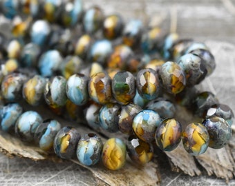 4707 Antique Cut Beads English Cut Beads 8mm Beads Picasso Beads 20pcs Turquoise Picasso Round Beads Czech Glass Beads