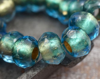 Large Hole Beads - Czech Glass Beads - Rondelle Beads - Roller Beads - Fire Polished Beads - Large Hole Rondelle - 7x12mm - 15pcs - (B310)