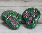 Sugar Skull Beads - Czech Glass Beads - Dia De Los Muertos - Czech Beads - Skull Beads - 4pcs - 20x17mm - (5305)
