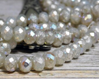 8x5mm Czech Firepolish Rondelle Beads 50 Matte Hematite