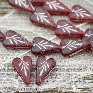 Heart Beads - Czech Glass Beads - Red Heart Beads - Valentines Beads - Heart Charm - 17x11mm - 8pcs (A608)