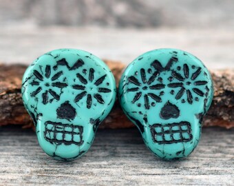 Czech Glass Beads 4pcs - 5869 Sugar Skull Beads Skull Beads 15x13mm Voodoo Beads Picasso Beads
