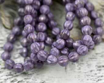 Czech Glass Beads - 6mm Beads - Melon Beads - Purple Beads - Bohemian Beads - Round Beads - Fluted Beads - 25pcs - (2531)