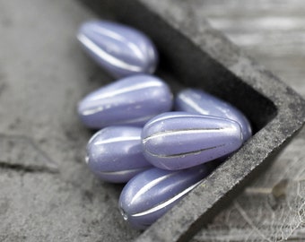 Czech Drop Beads - Czech Glass Beads - Teardrop Beads - Picasso Beads - Purple Beads - 6pcs - 15x8mm - (A191)