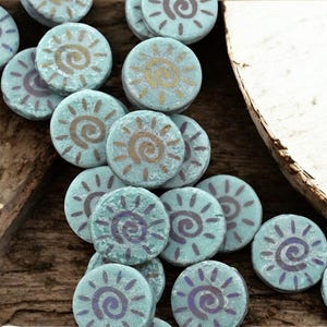 Czech Glass Beads - Laser Etched Beads - Sun Beads - Laser Tattoo Beads - 14mm - 8pcs - (4757)
