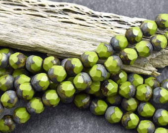 Picasso Beads - Czech Glass Beads - Round Beads - Central Cut Beads - Chartreuse Beads - 19pcs (1200)