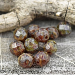 Picasso Beads Czech Glass Beads Fire Polished Beads Round Beads Rustic Beads Red Picasso 8mm 16pcs 3861 image 5