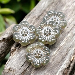 Czech Glass Beads - Picasso Beads - Flower Beads - Wild Rose Beads - Floral Beads - 14mm - 12pcs - (2209)