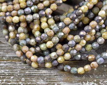 Czech Glass Beads - Picasso Beads - Fire Polished Beads - Round Beads - 4mm Beads - 50pcs - (A465)