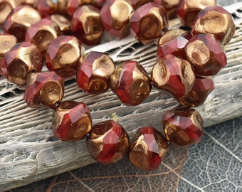 Czech Glass Beads - Round Beads - Central Cut Beads - Red Beads - Central Cut Round - 9mm - 15pcs (4164)