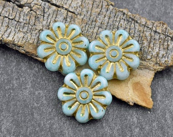 Flower Beads - Czech Glass Beads - Focal Beads - Czech Glass Flowers - Daisy Beads - 18mm - 6pcs - (4194)