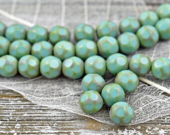 Picasso Beads - Czech Glass Beads - Vintage Beads - Round Beads - Window Cut - Table Cut - 8mm - 10pcs - (B211)