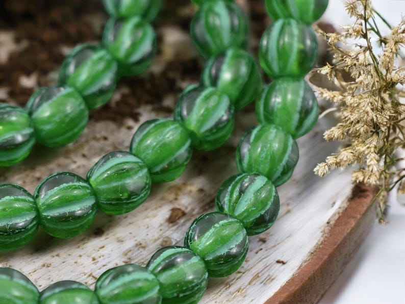 Czech Glass Beads - 2mm Hole Beads - Large Hole Melon Beads - 6mm Beads - Melon Beads - Round Beads - 25pcs - (5141) image 5