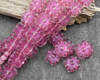 Flower Beads - Czech Glass Beads - Czech Glass Flowers - Picasso Beads - Square Flowers - 11mm Flower - 10pcs - (1140)