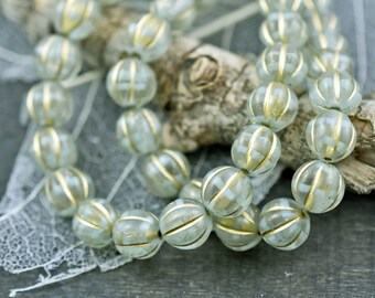 Czech Glass Beads - Melon Beads - Picasso Beads - 8mm Beads - Melon Beads - Round Beads - (B375)