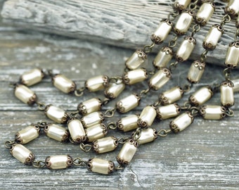 Pearl Chain - Czech Pearl Chain - Beaded Chain - Czech Glass Pearls - Sold by the foot - (CH30)