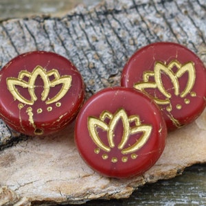 Lotus Flower Beads - Czech Glass Beads - Lotus Beads - Picasso Beads - 14mm - 4pcs - (4716)