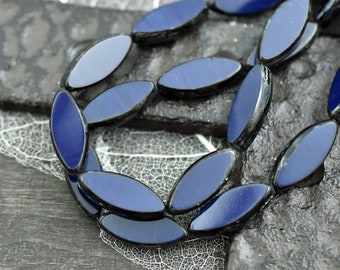 Czech Glass Beads - Spindle Beads - Picasso Beads - Navy Blue Beads - Oval Beads - Marquise Oval - 18x7mm - 10pcs - (A171)