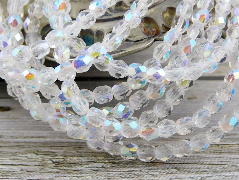 50pcs Crystal Spacers Czech Glass Beads 4840 4mm Beads 4mm - Fire Polished Beads Round Beads Crystal AB Beads