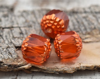 Czech Glass Beads - Cathedral Beads - Fire Polish Beads - Tangerine Apollo - 6, 8 or 10mm