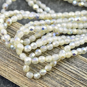 4mm Beads - Fire Polished Beads - Czech Glass Beads - Picasso Beads - Round Beads - Etched Beads -  50pcs - (127)