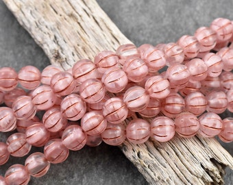 Melon Beads - Czech Glass Beads - Round Beads - Pink Beads - 8mm - 16pcs - (4154)