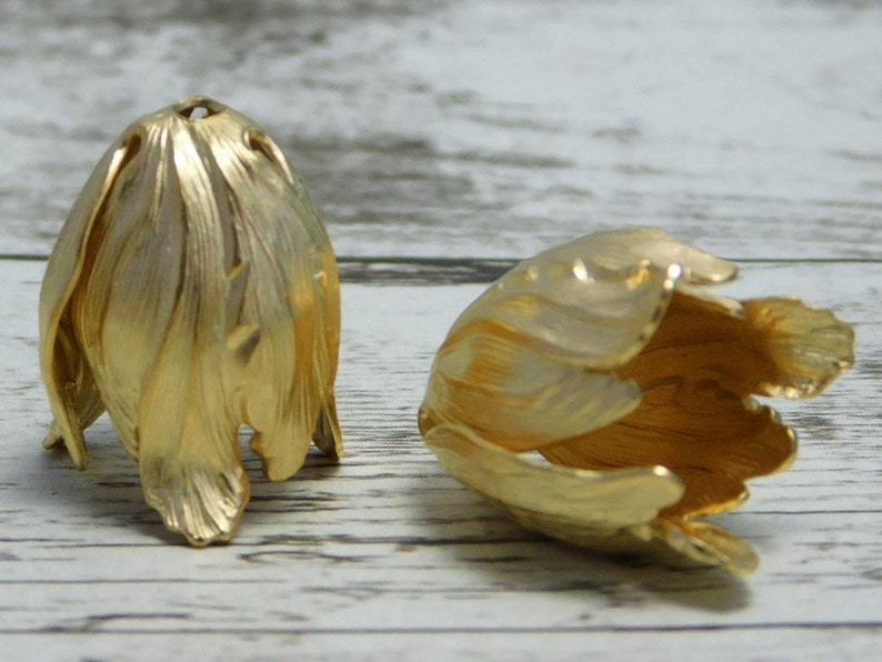 Large Bead Cap Gold Bead Caps 1pc Tulip Bead Cap 723 20x15mm Tassel Cones Matte Gold Tassel Caps