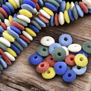 Fair Trade Beads - African Glass Beads - Recycled Glass Beads - Ashanti Glass - Heishi Beads - 13-15mm