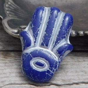 Hamsa Hand Beads Czech Glass Beads Hand of Fatima Hamsa Charm 4pcs 14x20mm 3886 image 1