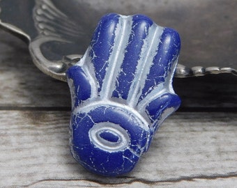 Hamsa Hand Beads - Czech Glass Beads - Hand of Fatima - Hamsa Charm - 4pcs - 14x20mm - (3886)