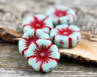 Czech Glass Beads - Hawaiian Flower Bead - Czech Glass Flowers - Flower Beads - Hibiscus Beads - 6 or 12pcs