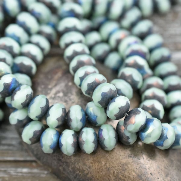 Czech Glass Beads - Rondelle Beads - Picasso Beads - Fire Polished Beads - Donut Beads - 6x8mm - 25pcs - (1371)