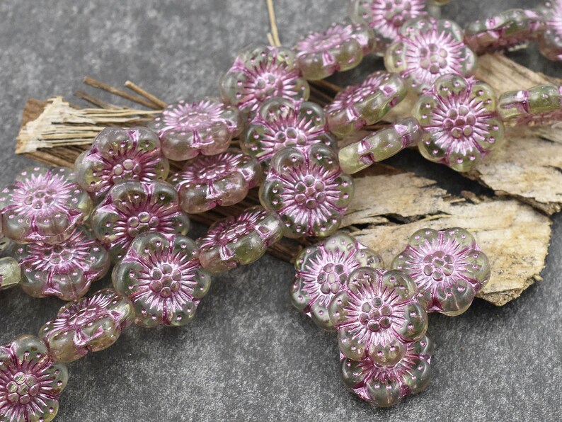 Flower Beads Czech Glass Beads Picasso Beads Czech Glass Flowers 14mm 9pcs A311 image 2