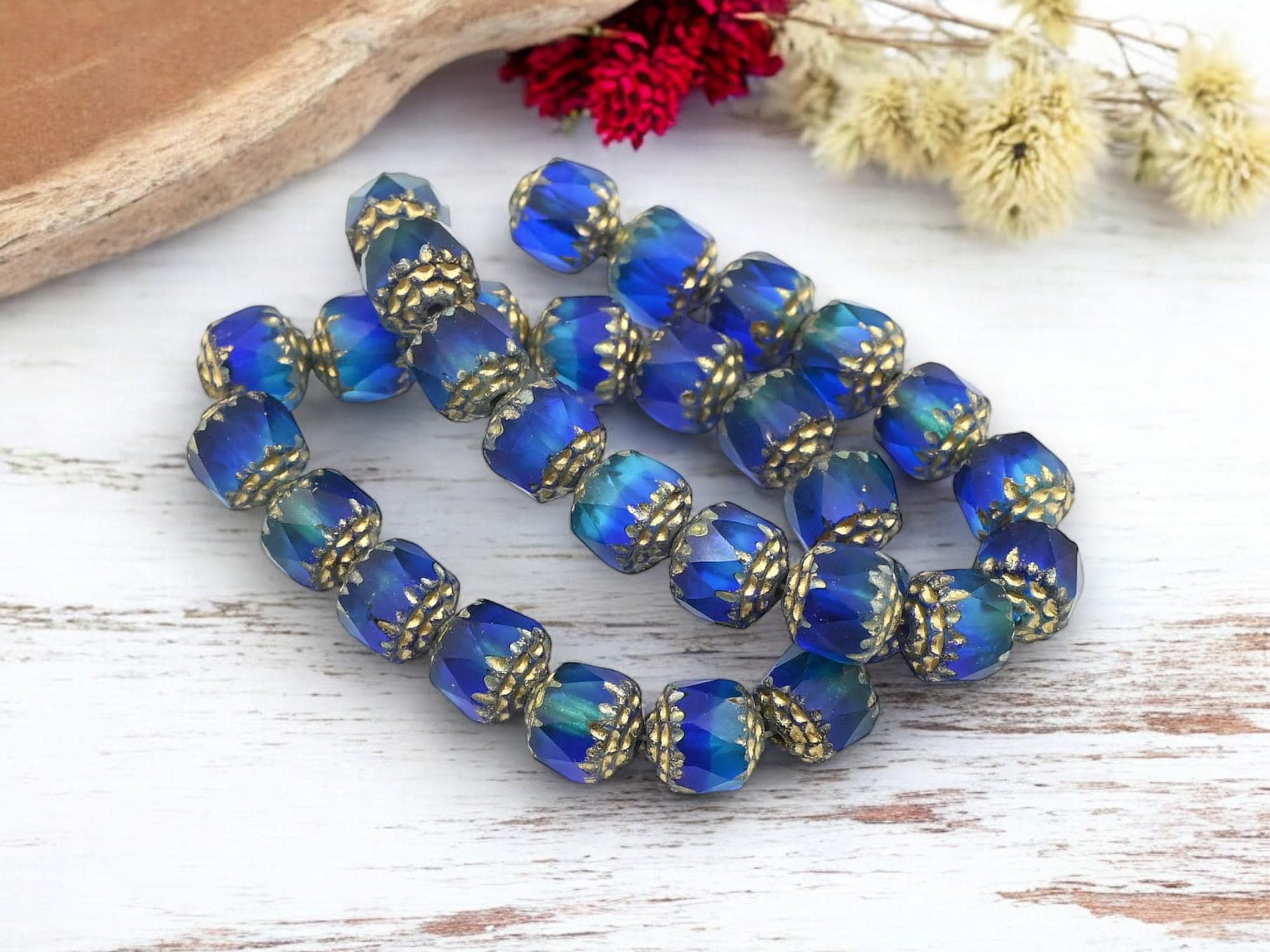 Cathedral Beads - Czech Glass Beads - Fire Polish Beads - Picasso