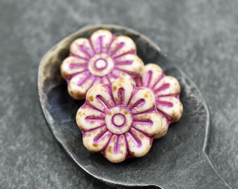 Picasso Beads - Czech Glass Beads - Flower Beads - Focal Beads - Czech Glass Flowers - Daisy Beads - 18mm - 6pcs - (4011)