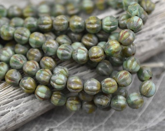 Picasso Beads - Melon Beads - Round Beads - Czech Glass Beads - Fluted Beads - 6mm - 25pcs - (5610)