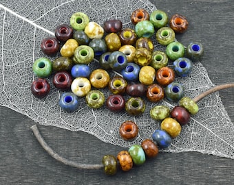 Large Hole Beads - Seed Beads - Picasso Beads - Czech Glass Beads -  Size 32 Beads - 32/0 Beads - 8x5mm - 50 grams (5783)