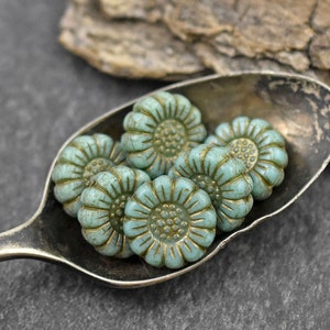 Sunflower Beads - Czech Glass Beads - Flower Beads - Picasso Beads - Coin Beads - 13mm - 12pcs (4773)
