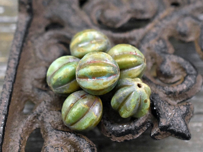 Picasso Beads Melon Beads Czech Glass Beads Round Beads Bohemian Beads 12mm Beads 15pcs B398 image 2