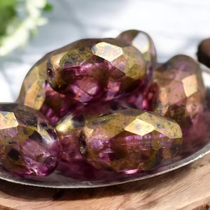Czech Glass Beads - Picasso Beads - Luster Beads - Fire Polished Beads - Oval Beads - 12x8mm - 12pcs (5350)