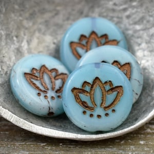 Czech Glass Beads - Lotus Beads - Picasso Beads - Lotus Flower Beads - 14mm - 12pcs - (4809)