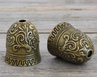 Tassel Caps - Tassel Cones - Bronze Bead Caps - Large Bead Cap - Ornate - 23x20mm - Tall Bead Caps - Large Beads Caps - 2pc - (4714)