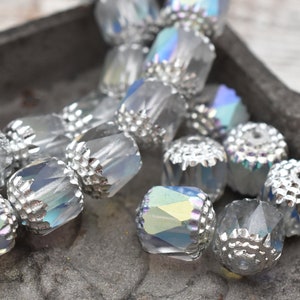 Czech Glass Beads - Cathedral Beads - Fire Polish Beads - Crystal Apollo - 6mm, 8mm, or 10mm