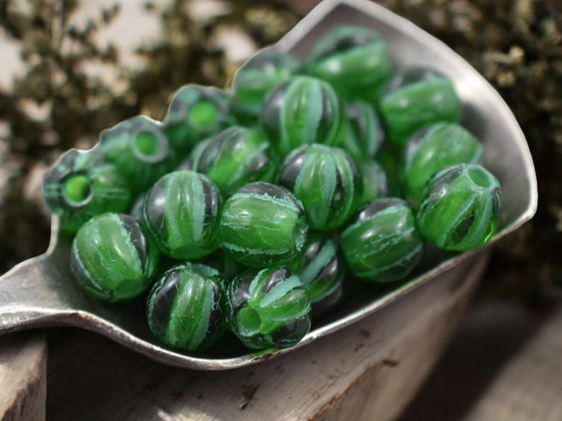 Czech Glass Beads - 2mm Hole Beads - Large Hole Melon Beads - 6mm Beads - Melon Beads - Round Beads - 25pcs - (5141) image 6