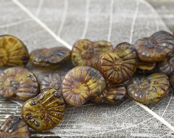 Picasso Beads - Ammonite Beads - Czech Glass Beads - Fossil Beads - Snail Shell Beads - 17x13mm - 6pcs - (A59)