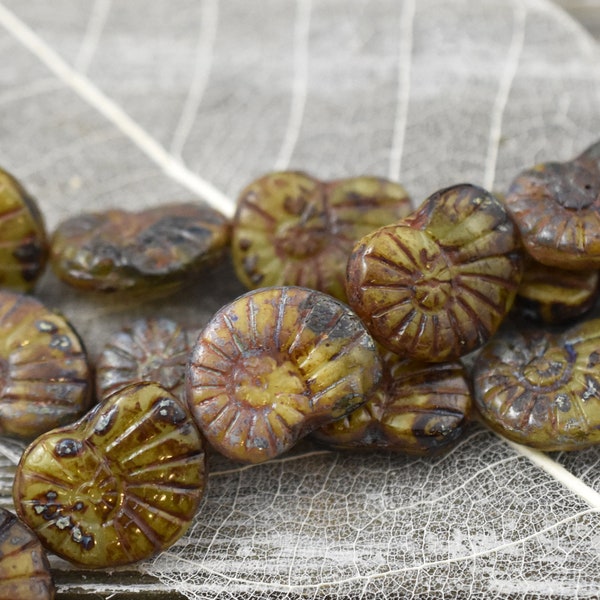 Picasso Beads - Ammonite Beads - Czech Glass Beads - Fossil Beads - Snail Shell Beads - 17x13mm - 6pcs - (A59)