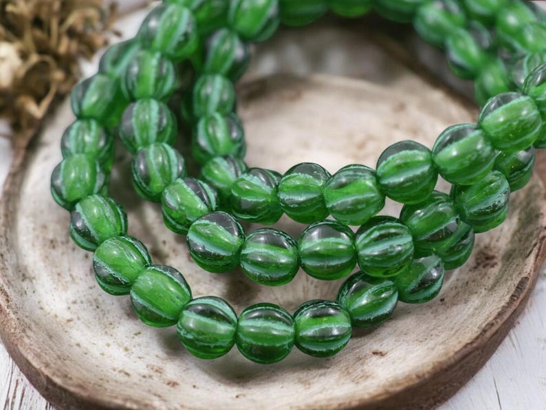 Czech Glass Beads - 2mm Hole Beads - Large Hole Melon Beads - 6mm Beads - Melon Beads - Round Beads - 25pcs - (5141) image 4