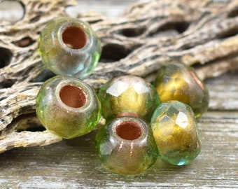 Czech Glass Beads - Large Hole Beads - Roller Rondelle - Rondelle Beads - Large Hole Rondelle - 7x12mm - 15pcs - (2343)